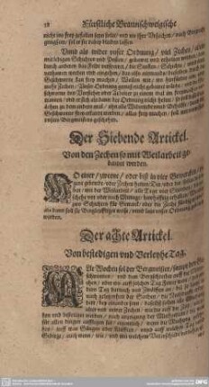 Der Siebende Artickel. Von den Zechen so mit Weilarbeit gebauet werden.