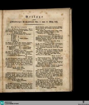 Offenburger Wochenblatt, Beilage zum Offenburger Wochenblatt