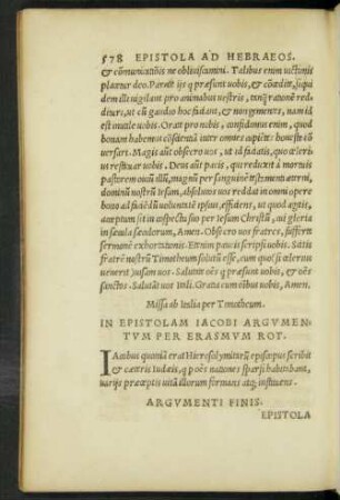 In Epistolam Iacobi Argumentum Per Erasmum Rot.