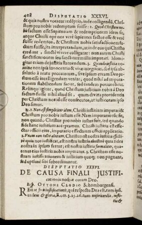 Disputatio XXXVI. De Causa Finali Justificationis ...