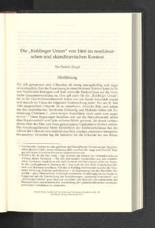 Die "Koldinger Union" von 1466 im norddeutschen und skandinavischen Kontext.