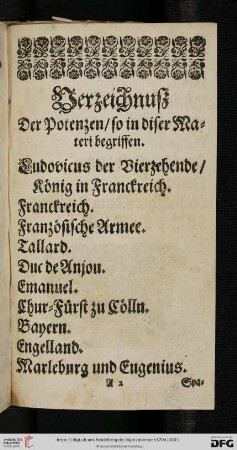 Verzeichnuß der Potenzen / so in diser Materi begriffen
