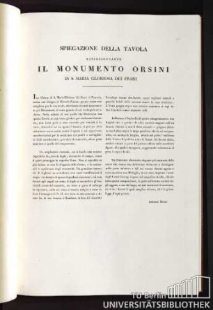 Spiegazione della Tavola rappresentante il Monumento Orsini in S. Maria Gloriosa dei Frari