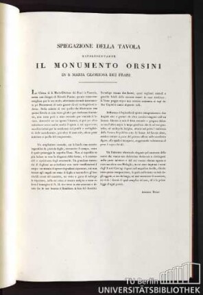 Spiegazione della Tavola rappresentante il Monumento Orsini in S. Maria Gloriosa dei Frari