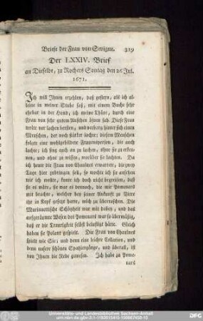 Der LXXIV. Brief an Dieselbe, zu Rochers Sontag den 26 Jul. 1671.