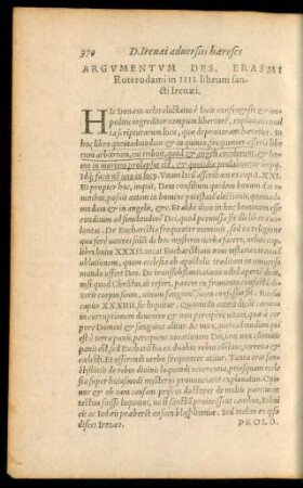 Argumentum Des. Erasmi Roterodami in IIII. librum sancti Irenaei.
