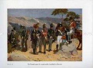 Uniformdarstellung, Artilleristen, Infanteristen und Kavalleristen von Braunschweig und Hannover in Spanien, 1808/1810.