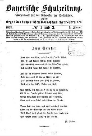 Bayerische Schulzeitung : ein Wochenblatt für die Interessen der Volksschule. 6, 6. 1862