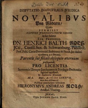 Disputatio Inauguralis Iuridica De Novalibus = Von Rödtern