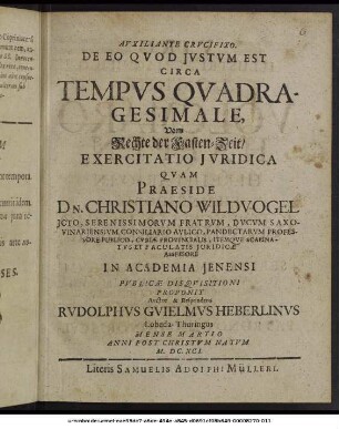De Eo Quod Iustum Est Circa Tempus Quadragesimale : Exercitatio Iuridica