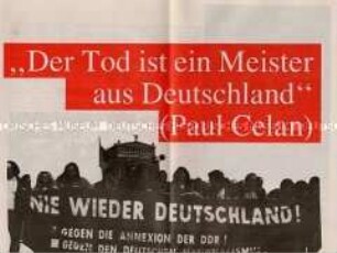Sonderdruck mit dem Aufruf zu einer "Demonstration gegen deutschen Nationalismus, Rassismus und Imperialismus"