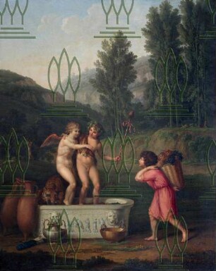 Amor und Bacchus Wein kelternd