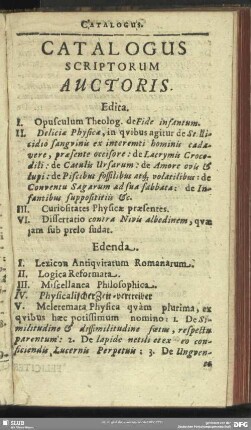 Catalogus Scriptorum Auctoris