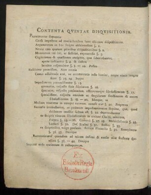Contenta Quintae Disquisitionis