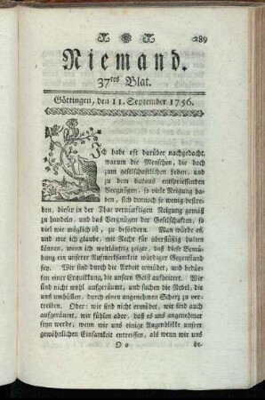 37tes Blat. Göttingen, den 11. September 1756.