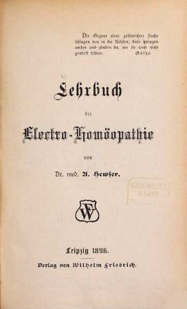 Lehrbuch der Electro-Homöopathie