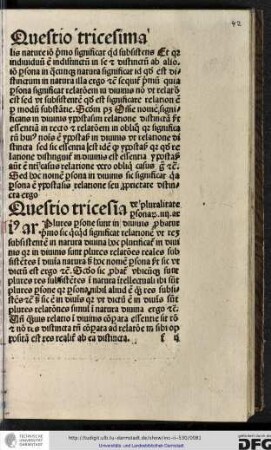 Questio tricesima de pluralitate personarum, iiii articulos.