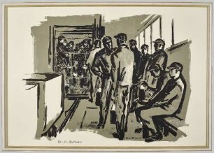 Lithografie "Vor der Seilfahrt"
