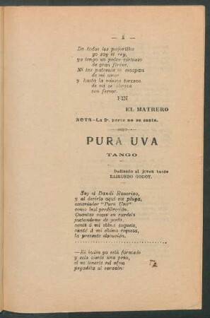Pura uva : Tango. Dedicado al joven bardo Raimundo Godoy