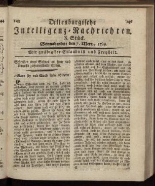 X. Stück. Sonnabends: den 7. Merz., 1789.
