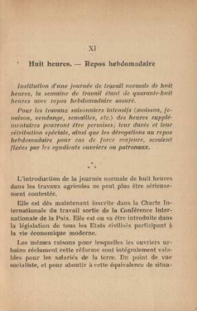 XI Huit heures. - Repos hebdomadaire