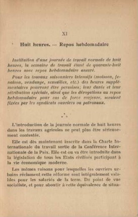 XI Huit heures. - Repos hebdomadaire