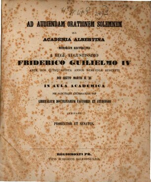 Zur Geschichte des Rectorats der Königl. Albertus-Universität