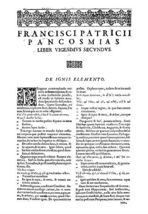 Liber Vigesimvs Secvndvs. De Ignis Elemento