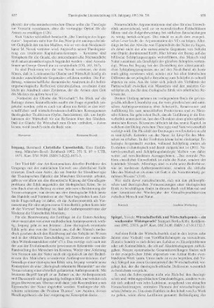 657-658 [Rezension] Irrgang, Bernhard, Christliche Umweltethik