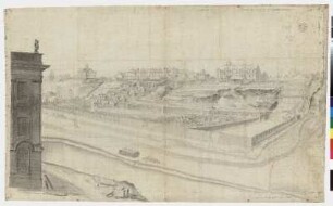 Perspektivische Ansicht der "Schönen Aussicht" (Bellevue), insbesondere des Terrassengartens, gesehen von der Nordost-Ecke des Marmorbades