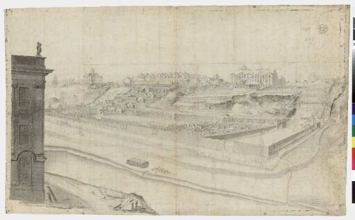 Perspektivische Ansicht der "Schönen Aussicht" (Bellevue), insbesondere des Terrassengartens, gesehen von der Nordost-Ecke des Marmorbades