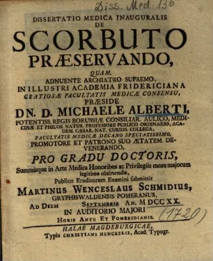 Dissertatio Medica Inauguralis De Scorbuto Praeservando