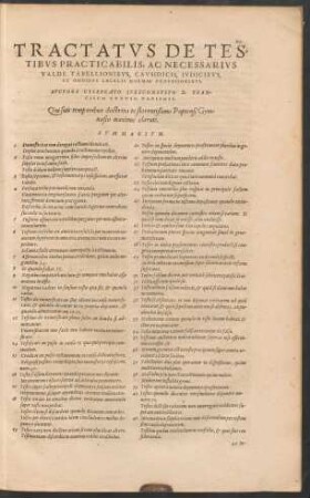 Tractatus De Testibus Practicabilis ... Auctore ... D. Francisco Curtio Papiensi.