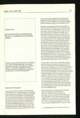 Die gegenwärtige Raumordnungspolitik: Reformpolitik mit Hindernissen?