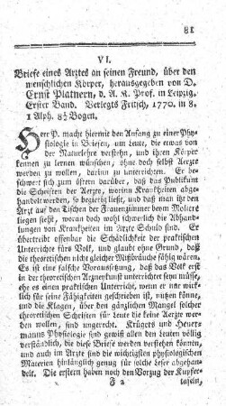 Briefe eines Arztes an seinen Freund, über den menschlichen Körper. Bd.1.