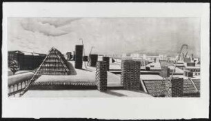 Radierung des Künstlers Erhard Groß, Titel: Panorama Berlin 36, Skalitzer Straße 99, Westen, Ed. 1/30, 1985