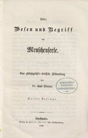 Ueber Wesen und Begriff der Menschenseele : e. philos.-krit. Abh.