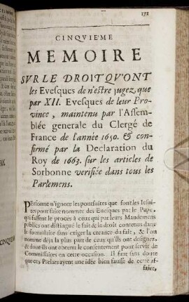 Cinquie´me Memoire