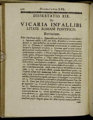 Dissertatio XIX. De Vicaria Infallibilitate Romani Pontificis.
