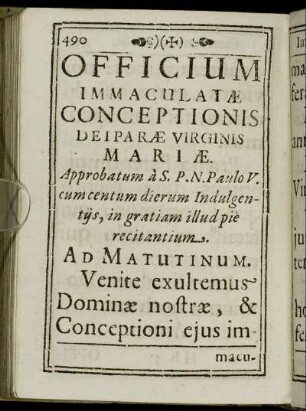 Officulum Immaculatæ Conceptionis Deiparæ Virginis Mariæ.