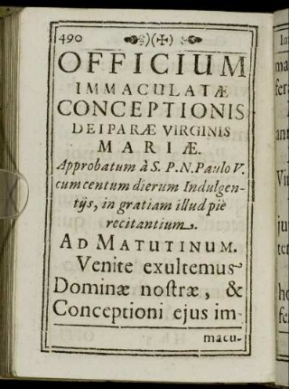 Officulum Immaculatæ Conceptionis Deiparæ Virginis Mariæ.