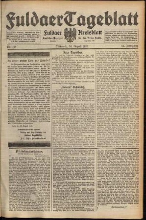 Ausgabe vom Mittwoch, den 30. August 1922.