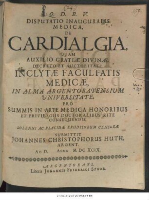 Disputatio Inauguralis Medica, De Cardialgia