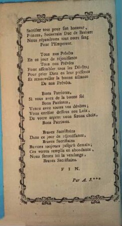 Chanson Des Sacristains de Bruxelles : Sur l'air: Du haut en bas, &c.