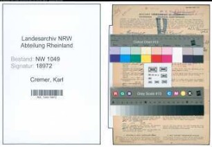 Entnazifizierung Karl Cremer , geb. 14.08.1908 (Postsekretaer)