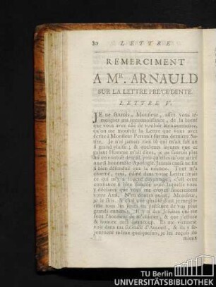 Remerciment a Mr. Arnauld sur la lettre pre'ce'dente. Lettre V.