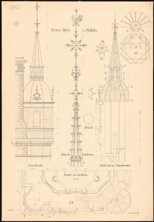 Deutsche Kirche St. Gertrud, Stockholm Turm: Grundriss, Aufriss, Schnitt und Details