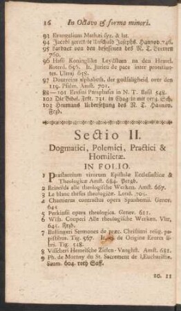 Sectio II. Dogmatici, Polemici, Practici & Homiletae
