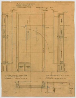 Thiersch, Friedrich von; Wiesbaden; Kurhaus - Fenstergewände im Kleinen Restaurationssaal u. Spielzimmer (Grundriss, Schnitte, Details)