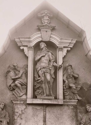 Bautzen, Taucherfriedhof, Südwand, Grabmal für Unbekannte, um 1710, Detail